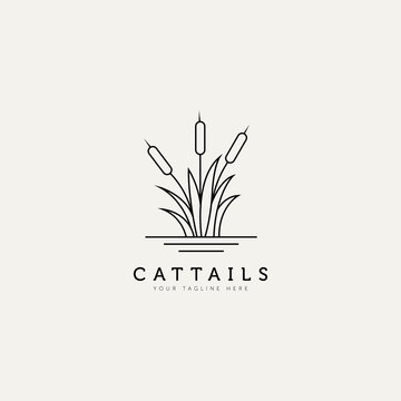 Cattail Plant Outline Minimalist Logo Design Illustration Design Template