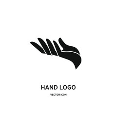 Hand, palm up, fingers apart. Vector icon, black silhouette isolated on white background, flat minimal design, eps 10.
