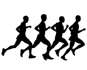 Plakat Young athletes run a marathon. Isolated silhouettes on white background