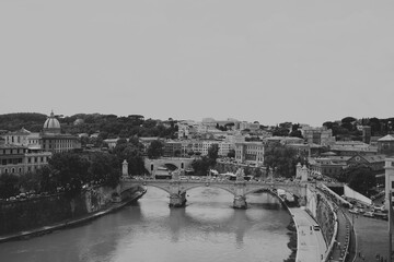 Panoramic view on the Papal Basilica of St. Peter in the Vatican and river Tiber