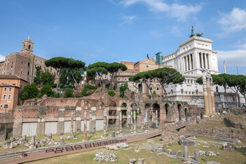 Fototapeta na wymiar Panoramic view of temple of Venus Genetrix is ruined temple and forum of Caesar