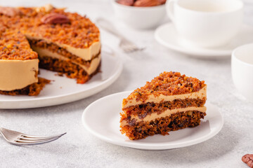 Vegan homemade carrot cake with pecans.