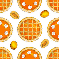 Endless texture with apricot pies. The theme of autumn, harvest and thanksgiving.