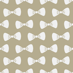 Vector seamless hand-drawn pattern with white bows on a brown background. Ribbon pattern for paper, textiles, hand-made decoration, scrap booking, printing, T-shirt, postcards.