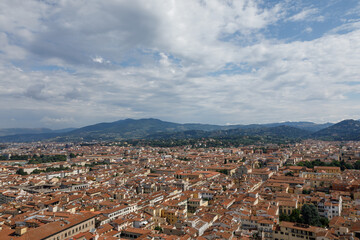 Aerial panoramic view of city of Florence from cupola of Florence Cathedral