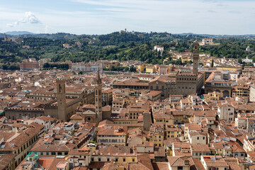 Fototapeta premium Aerial panoramic view of city of Florence from cupola of Florence Cathedral