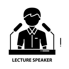 lecture speaker icon, black vector sign with editable strokes, concept illustration