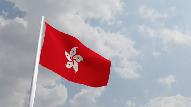 Hongkong Flag with 3D Rendering Closeup Cinematic. 4K