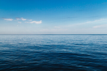 Blue sea background. Beautiful sky and blue ocean