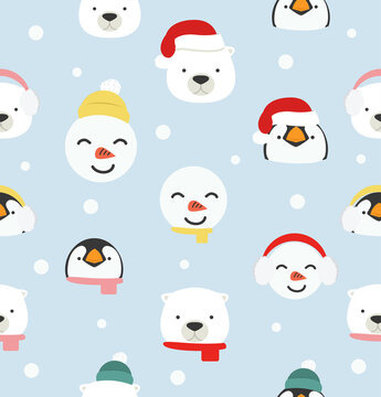 Cute cartoon arctic heads christmas pattern