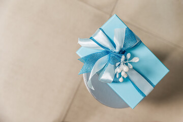 blue gift box with ribbon