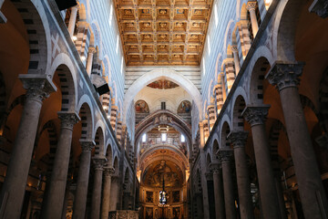 Fototapeta premium Panoramic view of interior of Pisa Cathedral