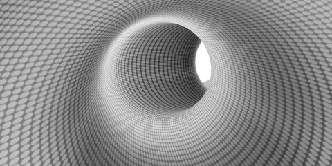 A view of black and white placed in a deep circle a spiral pattern in a pipe  A pipe with a deep vertical bottom. Perspective of geometric hypnosis flowing down below 3D illustration