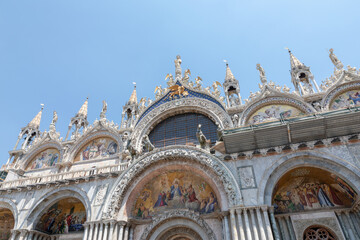Fototapeta na wymiar Closeup facade of Patriarchal Cathedral Basilica of Saint Mark