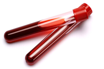 Test tube with red plug isolated on white background