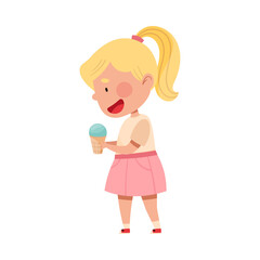 Excited Girl Character Holding Ice Cream in Wafer Cup Vector Illustration
