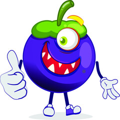 
horrible looking one eyed mango Steen character giving thumbs up