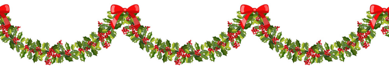 Fototapeta premium Vector seamless festive garland isolated on white background.