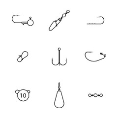 Set of different spinning fishing accessories and tackles, vector illustration.