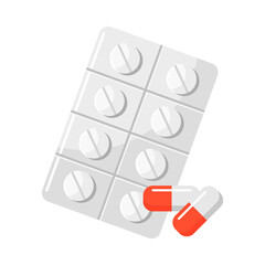 Tablets in blister packaging and capsules. Pharmaceuticals, pills, medication, drugs.