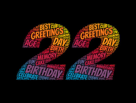Happy 22nd birthday word cloud, holiday concept background