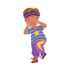 Energetic Boy with Hairband Performing Dancing Pas Vector Illustration