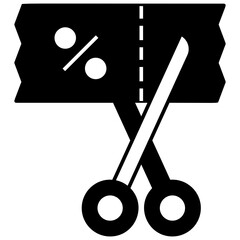 Tax Reduction Concept, Scissor with percent sign Vector glyph Icon Design, Compulsory Financial charges and Taxation Symbol on White Background, Levy Sign, Taxes on Entertainment Stock