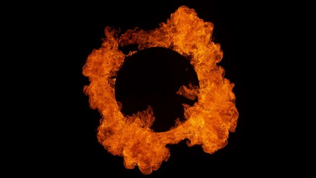 Super Slow Motion Shot of Fire Explosion with Black Blank Circle in the Middle at 1000fps.