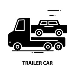 trailer car icon, black vector sign with editable strokes, concept illustration