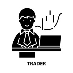 trader icon, black vector sign with editable strokes, concept illustration