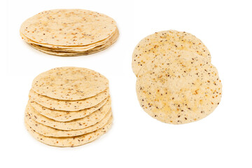 Pitta bread with seeds isolated on white