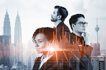 Group of business colleagues in suits as a part of multinational corporate team working on...