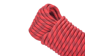 Closeup rope abseiling isolated on white background.