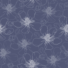 Seamless pattern with flowers. Hand drawn floral background. Artwork for textiles, fabrics, souvenirs, packaging and greeting cards.