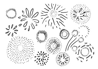 set of doodle starburst isolated on white background hand drawn from sunburst. design elements. vector illustration.