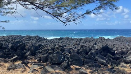 Volcanic coast of Le Gouffre in Etang-Sale on the island of Reunion