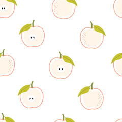 Apple slices vector pattern Seamless texture, hand-drawn designs, used for print, wallpaper, decoration, textiles. Vector illustration on white background