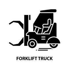 forklift truck icon, black vector sign with editable strokes, concept illustration