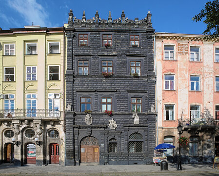 Black House on the Market Square in Lviv, Ukraine. Construction of the building began in 1588 by architects Petr Barbon and Paolo Romanus and ended in 1677 by Petr Krasowski.