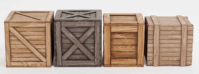 Realistic 3D Render of Wooden Boxes