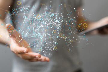 small data Cloud technology. Polygonal wireframe art looks like constellation