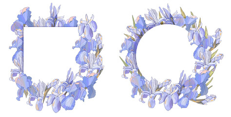 Romantic frames with irises. Vector hand drawn illustration