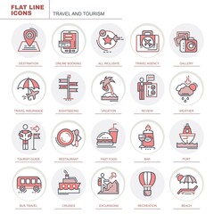 Travel and tourism. Set of color, flat, vector, linear icons. Set of ions for the site. The set contains icons such as tours, restaurant, online book, all inclusive and others.