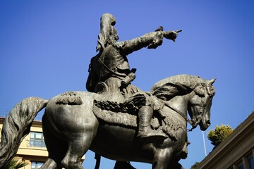 Obraz premium View of the statue of the General and Greek hero Theodoros Kolokotronis in Athens, Greece, March 12 2020.