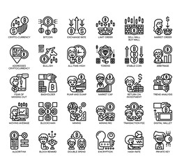 Set of Cryptocurrency thin line and pixel perfect icons for any web and app project.