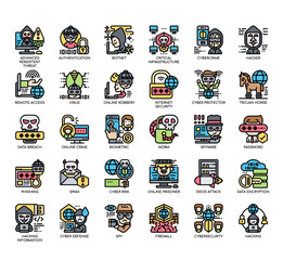 Set of cyber robbery thin line and pixel perfect icons for any web and app project.