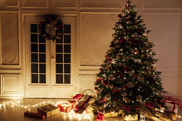 Night lights garland Christmas tree with gifts decor new year