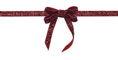 Vinous velvet lurex ribbon tied with festive double bow isolated on white