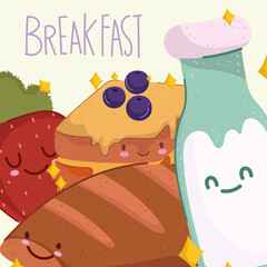 breakfast food fresh cartoon cute milk bottle bread fruit and sandwich
