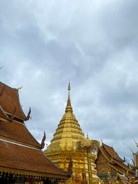 The portrait shot of Doi Suthep Pagoda, the landmark of ChiangMai  that reflect the culture of northern Thailand(lanna).